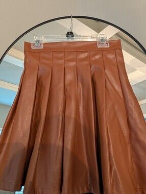 3/$16 Kids Girls Pleated Faux Leather Skirt - Rust Brown Size 10